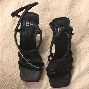 bp Black Strappy Square-Toe Heeled Sandals